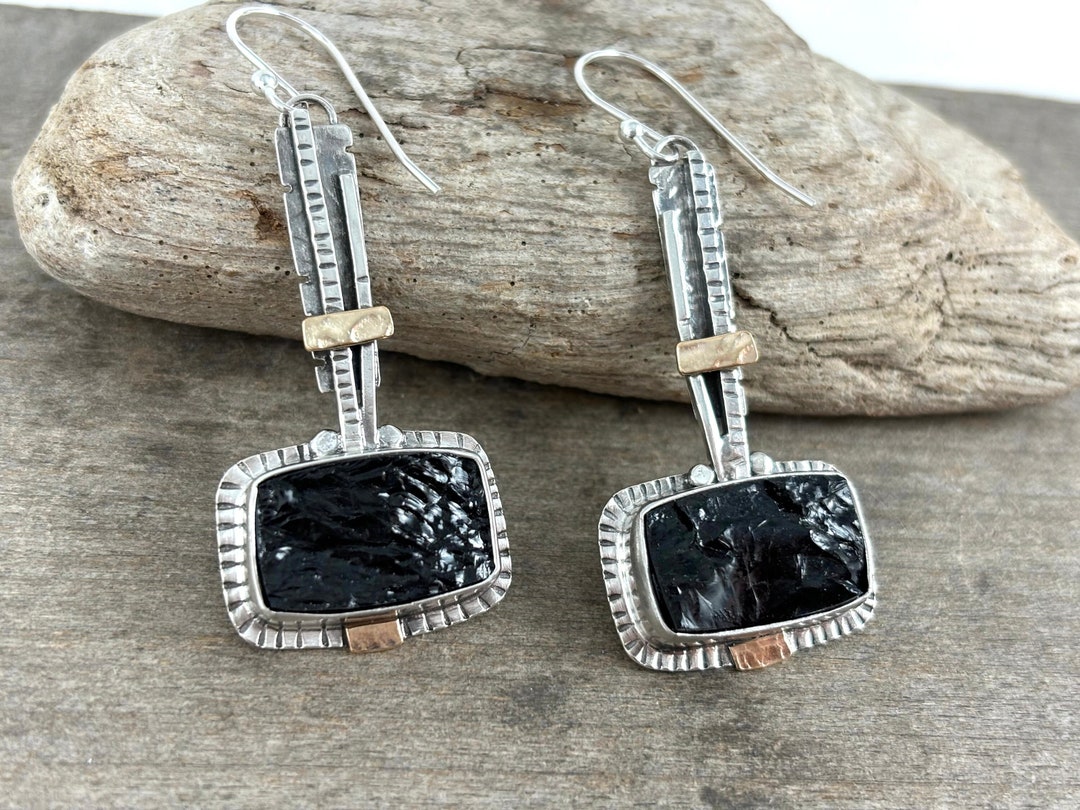 Pure Silver Floral Peacock Black Tourmaline Earrings main image 1
