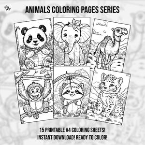 Cute Baby Animal Coloring Book Cute Animal Coloring Pages Coloring Sheets Adorable Coloring for Adults and Kids Kawaii Animal Art Book