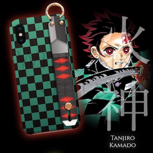 Demon Slayer Phone Case with Hand Strap Tanjiro Kamado Anime Aesthetic iPhone Samsung Cover Gift