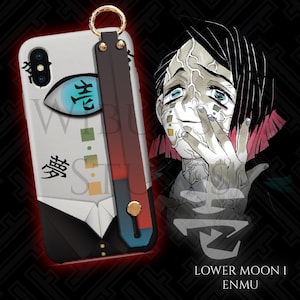 Demon Slayer Phone Case with Hand Strap for iPhone & Samsung, Anime Enmu Aesthetics Cover, Unique Fan Gift