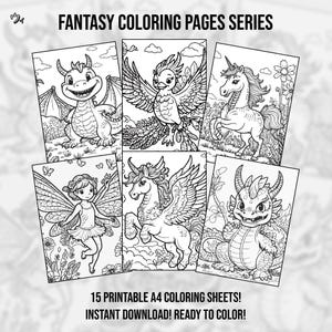 Magical Fantasy Coloring Book Pages for Kids Adults, Fairytale Enchanted Garden Forest Coloring Sheets Printable, Creature Coloring, PDF