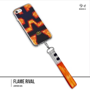 Flame Power Hero Anime-Inspired Phone Case Lanyard Charm for iPhone & Samsung | Fire Aesthetic Protective Cover