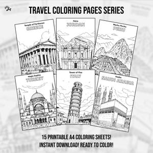 Travel Destinations Coloring Pages for Kids | 15 Educational World Landmarks & Geography Activities | Fun Global Adventures Printable Vol 2