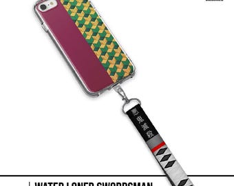 Calm Water Swordsman Anime-Inspired Phone Case with Hand Strap Lanyard Charm for iPhone & Samsung | Flowing Battle Aesthetic Cover