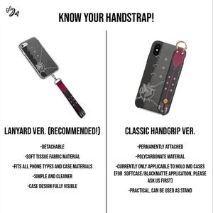 May include: Image comparing two phone handstrap styles: Lanyard and Classic Handgrip. The Lanyard version is detachable and made of soft fabric. The Classic Handgrip is permanently attached and made of polycarbonate. Text reads "Know Your Handstrap!"