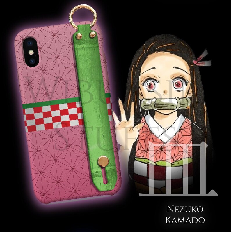 Anime Demon Girl Phone Case with Hand Strap Lanyard Charm | Kawaii Dark Fantasy Cover