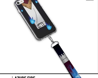 Blue Flame Villain Hero Anime-Inspired Phone Case Lanyard Charm for iPhone & Android | Dark Fire Aesthetic Protective Cover