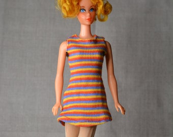 Vintage Barbie Mod Stripe Jersey Mini Dress, Tights tlc, One Boot, 60s