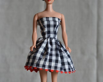 Vintage Barbie Handmade Gingham Strapless Play Dress, 60s