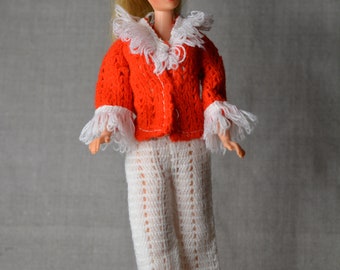 Vintage Barbie Clone Knit Pants and Sweater Shaggy Loop Trim, 60s