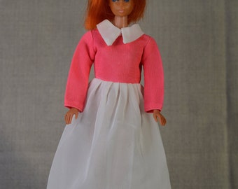 Vintage Barbie or Francie Clone Mod Dress, Hot Pink White, 60s