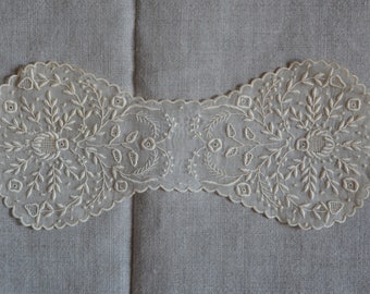 Antique Ayrshire Lace Whitework Applique, 1800s, Hand Embroidered Bow Shape 8"