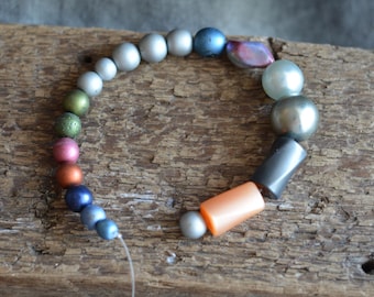 Vintage Strand of Metallic-Pearl Glass Beads, Chippy TLC, Pls Read, 1950s