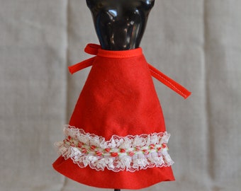 Vintage Barbie Clone Red Velour Skirt Roses Trim, 70s