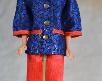 Vintage Barbie Clone Satin Flocked Jacket With Glitter Outfit, Hong Kong 60s