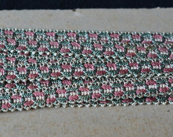 Vintage Passementerie Trim, Rose Pink Sage Green, Cream, 2 yards, 22"