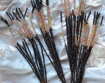 Antique Beaded Millinery Pick, Colour Lined and Black Facted Beads, 1900-1920