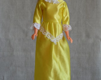 Vintage Barbie Clone Yellow Mod Maxi Dress Lace, 60s