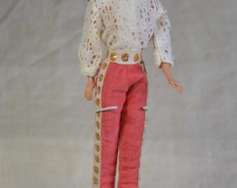 Vintage Barbie Clone 50s Style Lacey Blouse And Fancy Pants, High Waist Gold