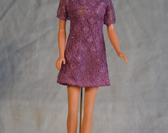 Vintage Barbie Clone Purple Lace Mini Dress With Shoes, 60s