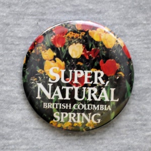 Super, Natural British Columbia Canada souvenir vintage pinback button, 2 1/4&quot;