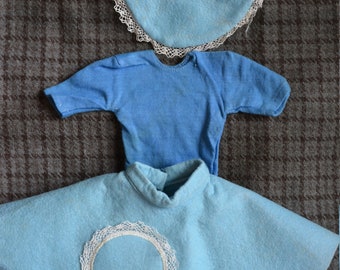 Vintage Doll Blue Felt "Poodle" Skirt, Bodysuit, Hat 50s, 17"-18" Doll