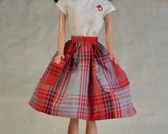 Vintage Barbie Handmade Skirt And “B” Embroidered Blouse, 60s