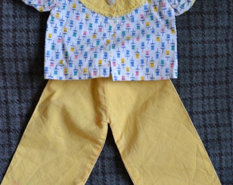 Vintage Sweet Doll Pajamas, Tulips Print, Yellow, 18"-20" Doll, 50s