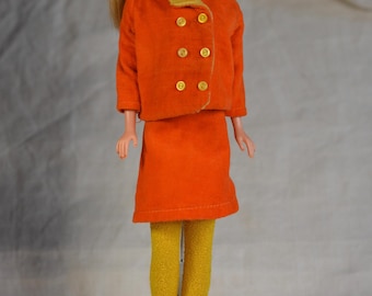 Vintage Barbie Clone Mod Orange Velvet Suit And  Boots, 60s