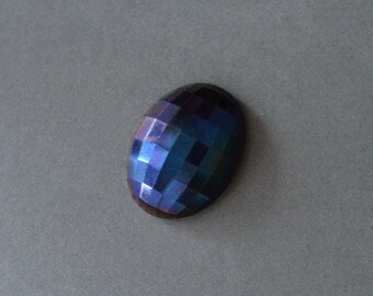 Vintage Giant Glass Cabochon , Blue Iris Faceted Oval, 41 X 31mm Czech 1950s