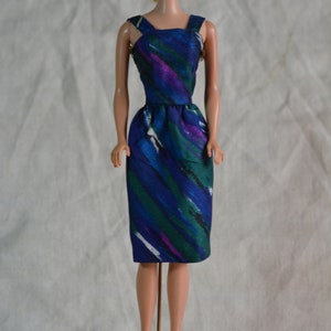 Vintage Barbie Clone Blue Retro Print Sheath Dress, 60s
