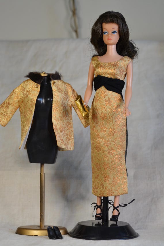 vintage barbie gold dress Vintage Barbie Gold Brocade Honey West Evening Set, Golden Glory Clone, 60s