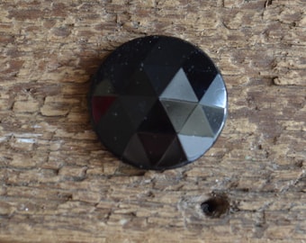 Vintage Giant Cabochon, Black Faceted Glass, 37mm, Czech German 1950s