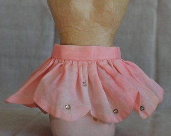 Vintage Pink Petal  Fairy Doll Skirt with Prong-Set Rhinestones, 8 1/2"- 10 1/2" waist, 3 1/2" long, Composition