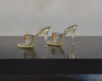 Vintage Barbie Clear Gold Glitter Cinderella #872 OT Shoes, Mattel 60s