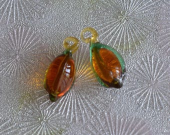 Vintage Lampwork Glass Dangle Beads, Golden Yellow, Fruit, 24mm, Czech German 1950s