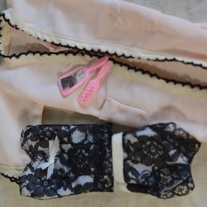 Vintage Barbie Clone Black Lace Panties & Bustier with Pink Robe, 80s