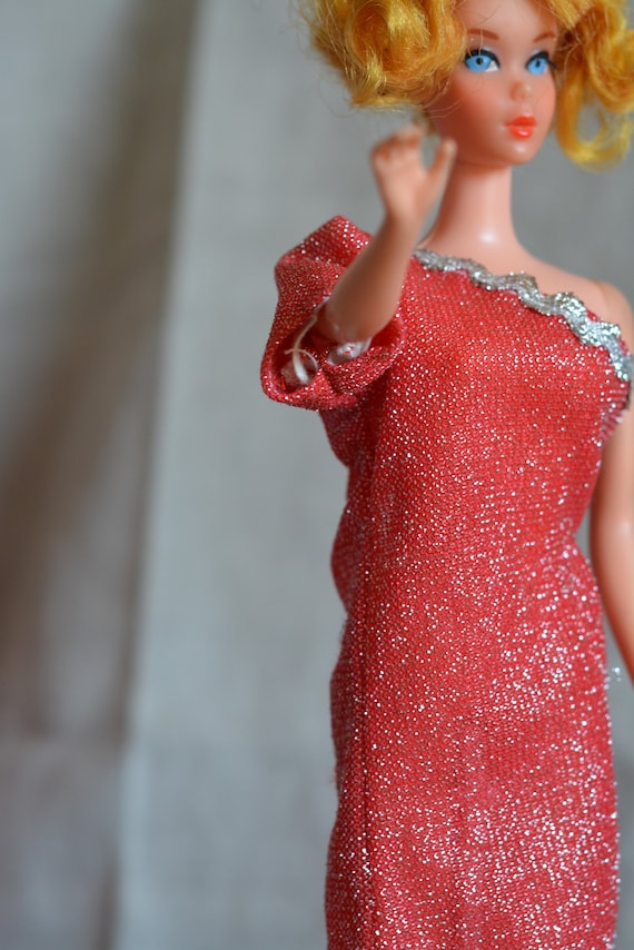 Vintage Barbie Clone Red Disco Glitter One Shoulder Dress 70s Etsy Australia