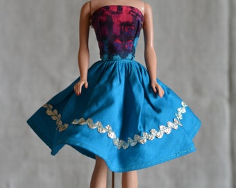 Vintage Barbie Handmade Blue Skirt and Strapless Top, 60s