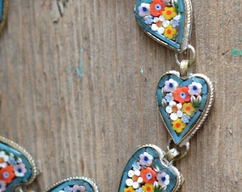 Antique Deco Micromosaic Hearts Bracelet, Millifiori