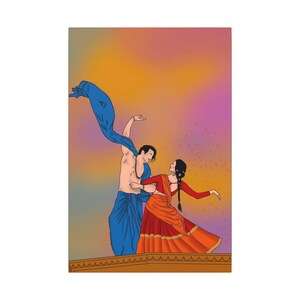 Romantic Muse Wall Art, Colorful Holi Couple Dance Canvas, Artistic Home Decor, Gift for Lovers, Elegant Room Decoration