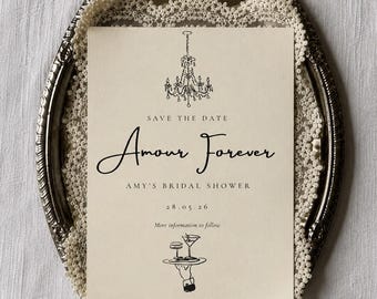 Amour Forever Bridal Shower Save the Date — Editable Canva Template
