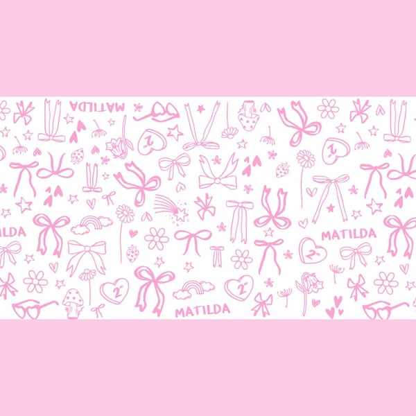 Camino de mesa personalizado para cumpleaños de niña: decoración de fiesta dibujada a mano