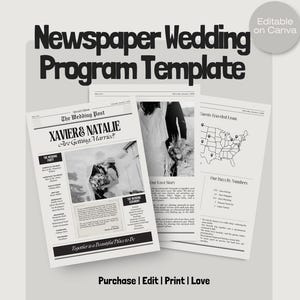 Plantilla de programa de boda en formato periódico