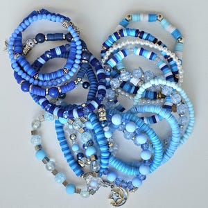 Beaded bracelets set for women and girls, Bracelets set with various beads in blue color and charms, Handmade by NishiAU