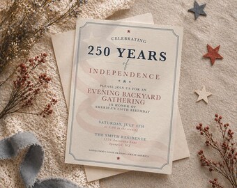 250 Years Independence Invitation, Americana BBQ Party, Patriotic Backyard Gathering (Digital File)