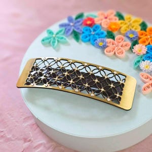 Brass Hair Barrette, Japanese Shippo Pattern Hair Clip, Gold Hair Accessory, Crystal Barrette, Kimono Hair Clip, Gift for Her