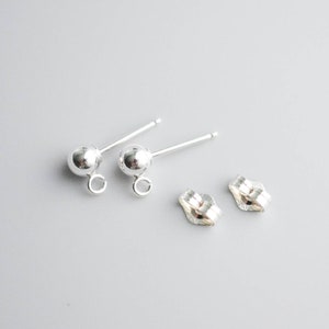 Sterling Silver Tiny 4mm Ball Post with Open Ring for Drops and Dangles, 1 Pair of Stud Earrings, SS32b