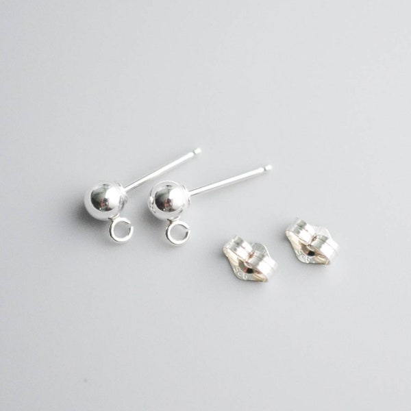 Sterling Silver Tiny 4mm Ball Post with Open Ring for Drops and Dangles, 1 Pair of Stud Earrings, SS32b