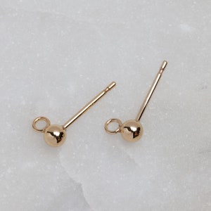 14K Gold Filled Tiny 3mm Ball Post with CLOSED Ring for Drops and Dangles With Backings, A102a